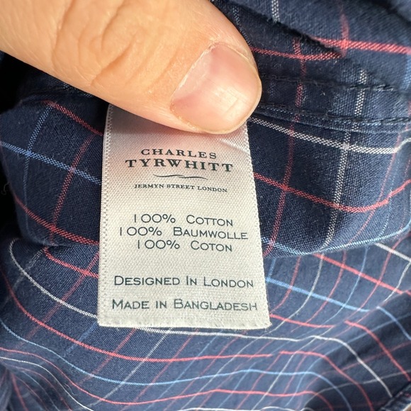 Charles Tyrwhitt Shirt Mens XXXL Blue Plaid Classic Fit Non Iron Preppy Business - Picture 5 of 5